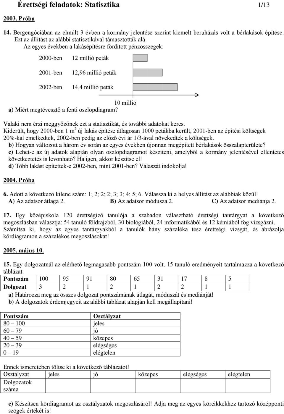 Érettségi feladatok: Statisztika 1/13 - PDF Ingyenes letöltés