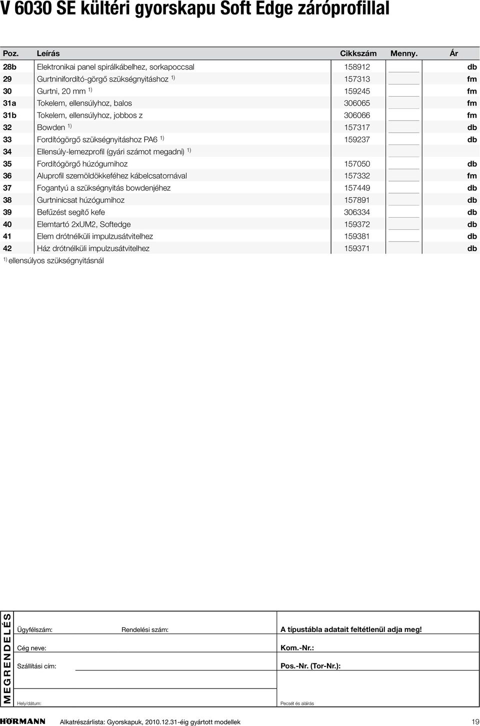 Tokelem, ellensúlyhoz, jobbos z 306066 fm 32 Bowden 1) 157317 33 Fordítógörgő szükségnyitáshoz PA6 1) 159237 34 Ellensúly-lemezprofil (gyári számot megadni) 1) 35 Fordítógörgő húzógumihoz 157050 36