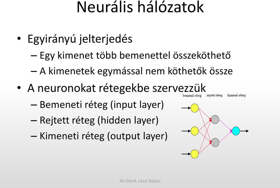 össze A neuronokat rétegekbe szervezzük Bemeneti réteg