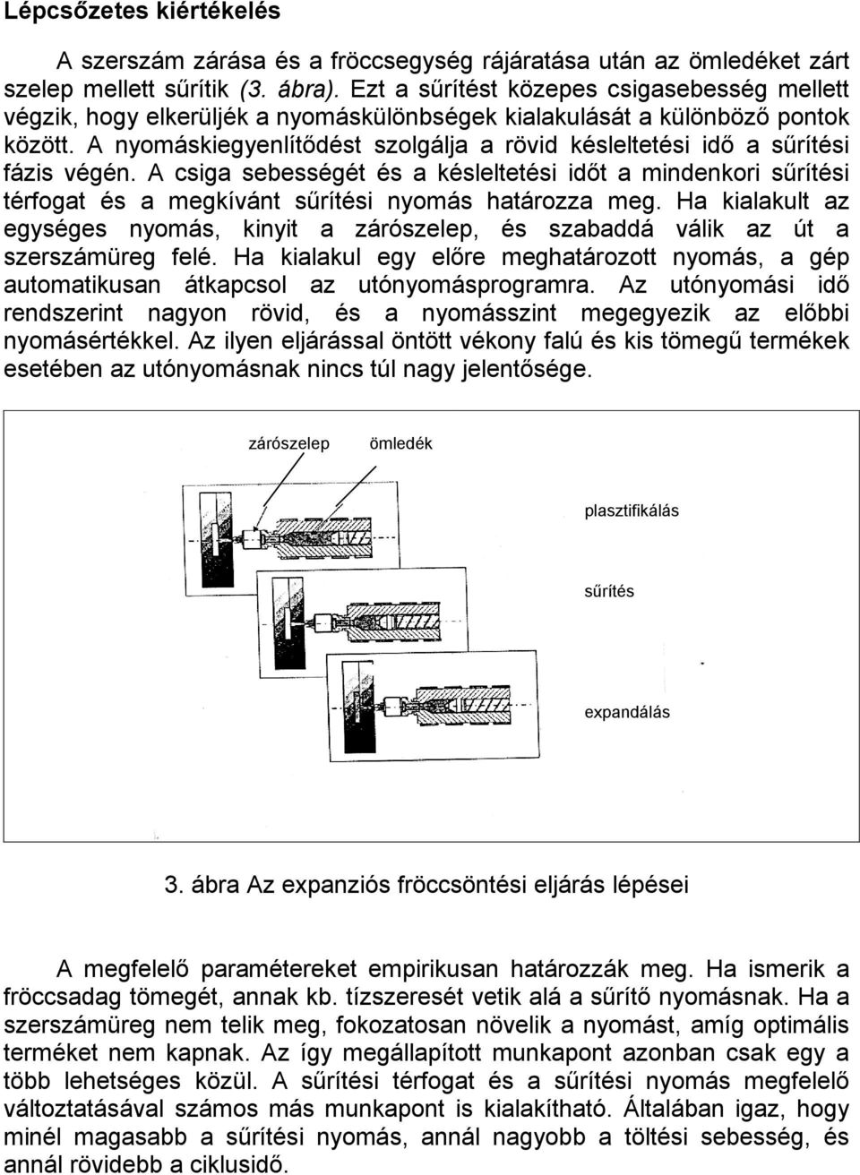 A nyomáskiegyenlítődést szolgálja a rövid késleltetési idő a sűrítési fázis végén.