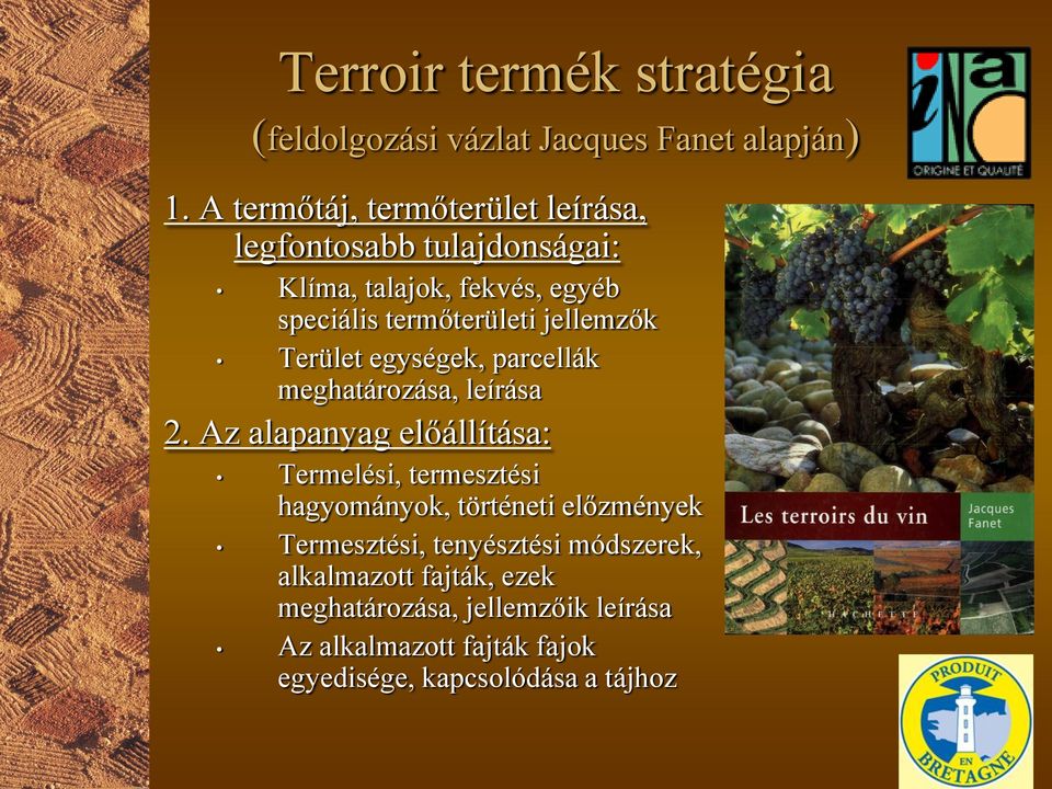 jellemzők Terület egységek, parcellák meghatározása, leírása 2.