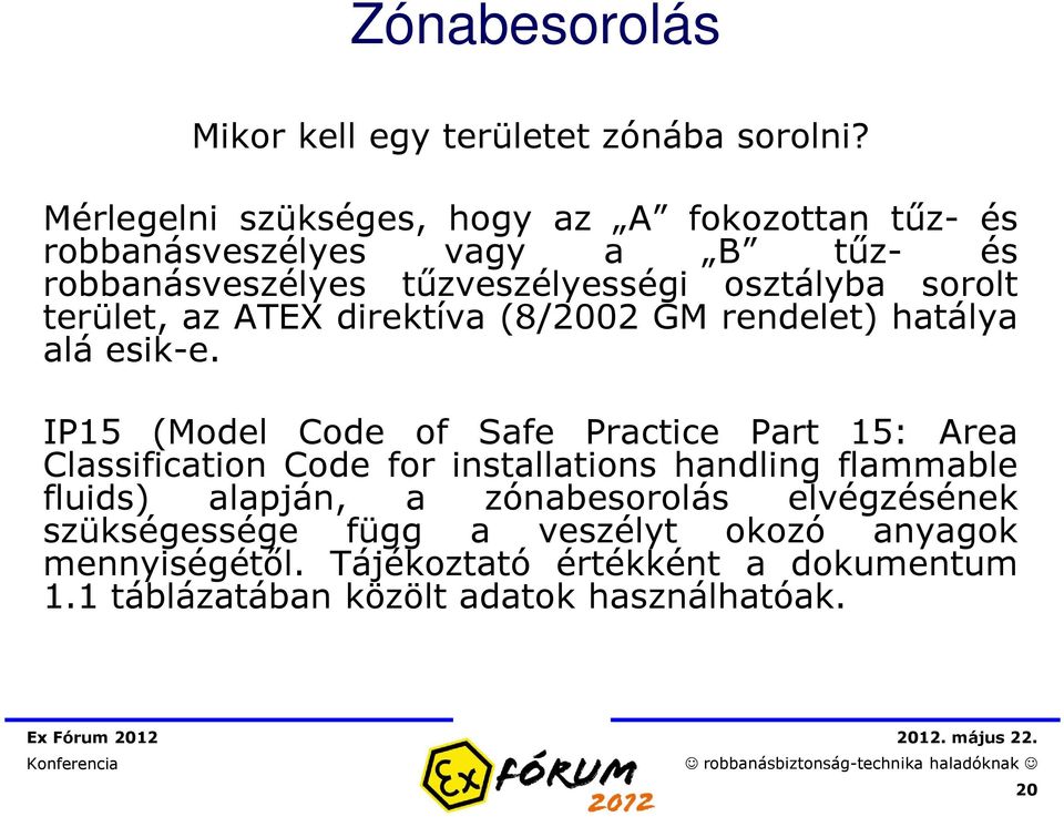 terület, az ATEX direktíva (8/2002 GM rendelet) hatálya alá esik-e.