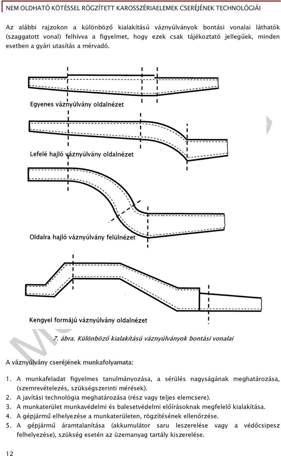 A munkafeladat figyelmes tanulmányozása, a sérülés nagyságának meghatározása, (szemrevételezés, szükségszerinti mérések). 2. A javítási technológia meghatározása (rész vagy teljes elemcsere). 3.