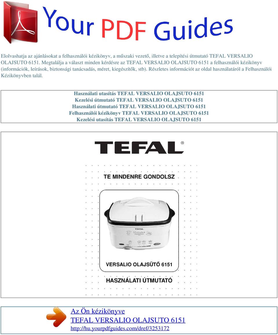 Az Ön kézikönyve TEFAL VERSALIO OLAJSUTO - PDF Free Download