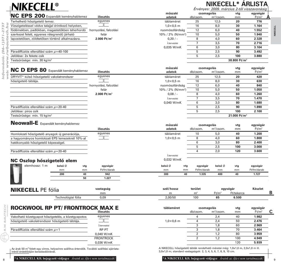 Páradiffúziós ellenállási szá µ=40-100 Jelölése: 2x fekete csík Testsûrûsége: in. 30 kg/ 3 NC D EPS 80 Expandált keényhableez DRYVIT* külsõ hõszigetelõ vakolatrendszer hõszigetelõ táblája.