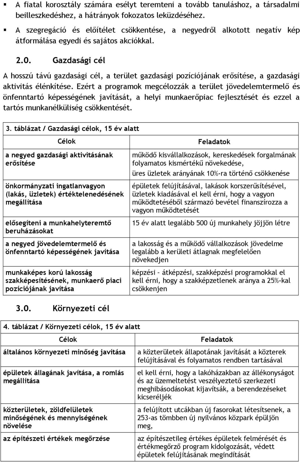 Gazdasági cél A hosszú távú gazdasági cél, a terület gazdasági pozíciójának erősítése, a gazdasági aktivitás élénkítése.