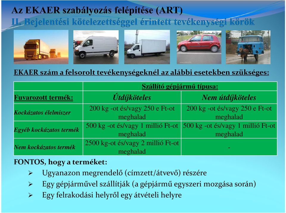 Ft-ot meghalad meghalad 500 kg -ot és/vagy 1 millió Ft-ot 500 kg -ot és/vagy 1 millió Ft-ot meghalad meghalad 2500 kg-ot és/vagy 2 millió Ft-ot