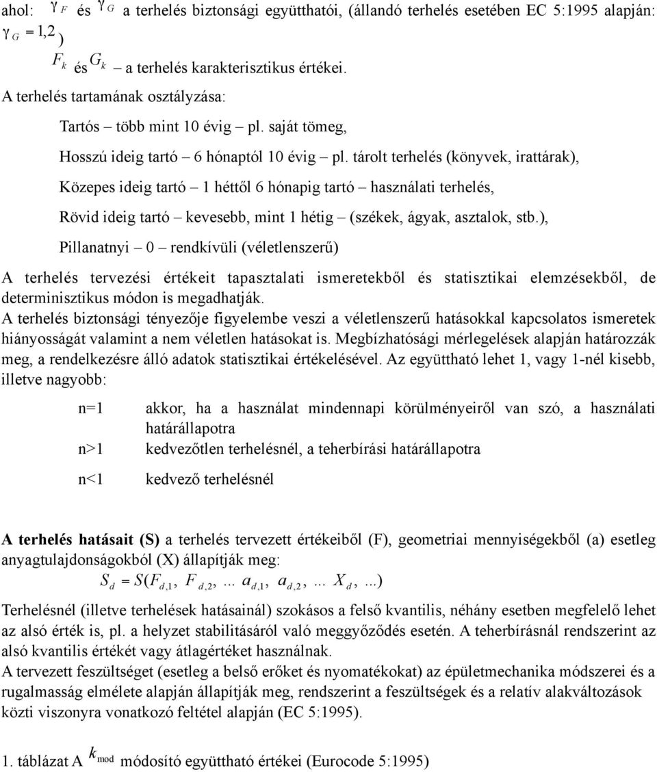 tárlt terhelés (könyvek, irattárak), Közepes ideig tartó 1 héttől 6 hónapig tartó használati terhelés, Rövid ideig tartó kevesebb, mint 1 hétig (székek, ágyak, asztalk, stb.