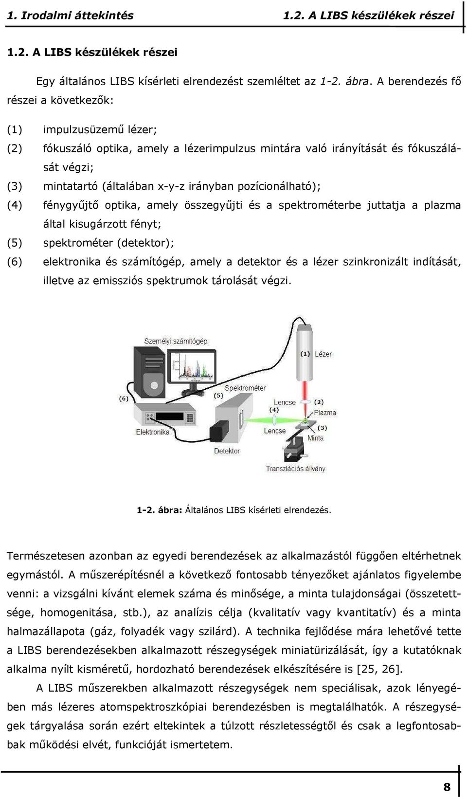 pozícionálható); (4) fénygyőjtı optika, amely összegyőjti és a spektrométerbe juttatja a plazma által kisugárzott fényt; (5) spektrométer (detektor); (6) elektronika és számítógép, amely a detektor