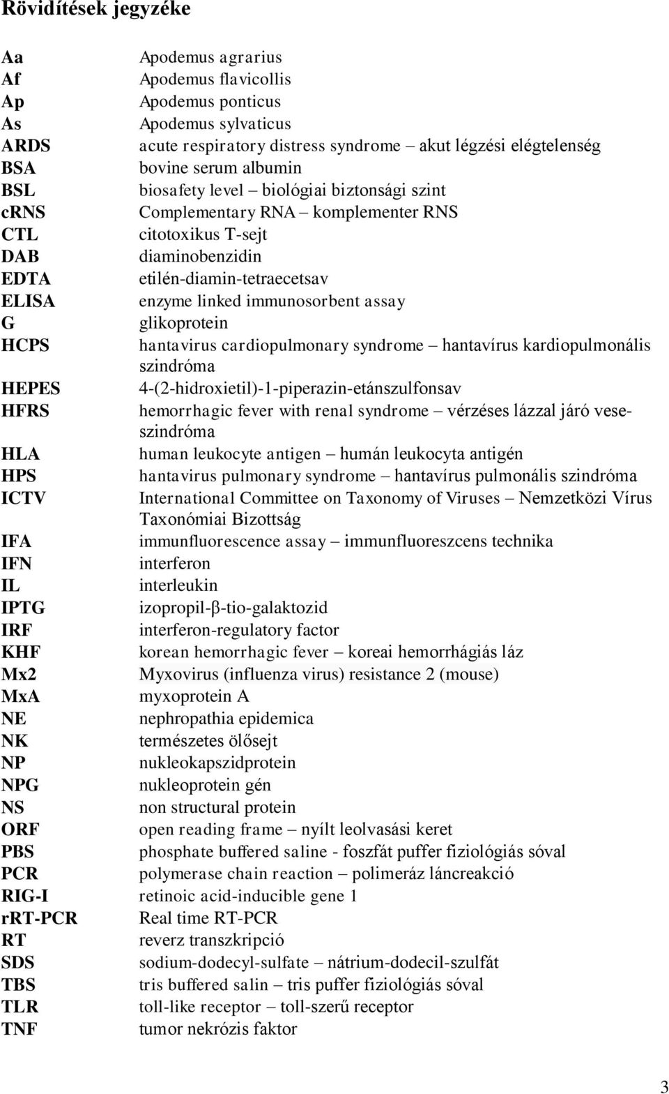 immunosorbent assay G glikoprotein HCPS hantavirus cardiopulmonary syndrome hantavírus kardiopulmonális szindróma HEPES 4-(2-hidroxietil)-1-piperazin-etánszulfonsav HFRS hemorrhagic fever with renal