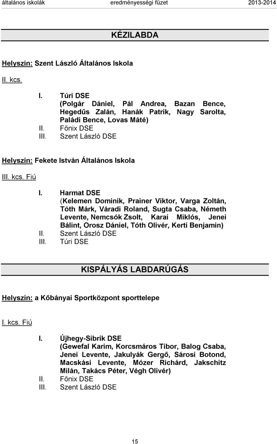 Harmat DSE (Kelemen Dominik, Prainer Viktor, Varga Zoltán, Tóth Márk, Váradi Roland, Sugta Csaba, Németh Levente, Nemcsók Zsolt, Karai Miklós, Jenei Bálint, Orosz Dániel, Tóth Olivér, Kerti Benjamin)