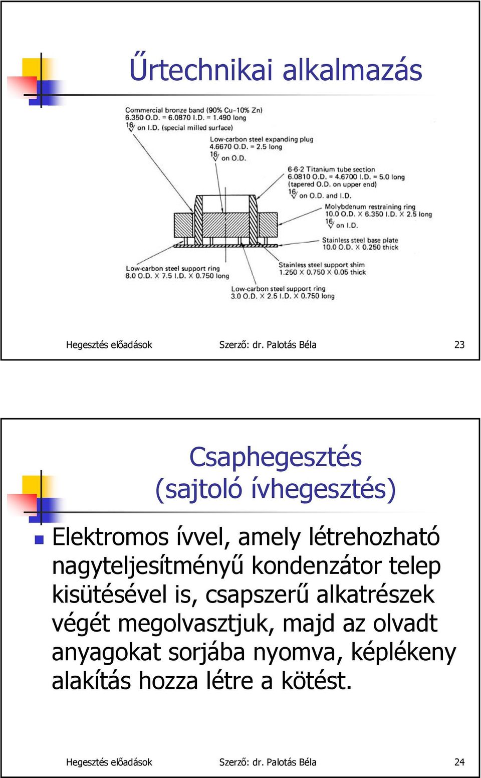 nagyteljesítményű kondenzátor telep kisütésével is, csapszerű alkatrészek végét