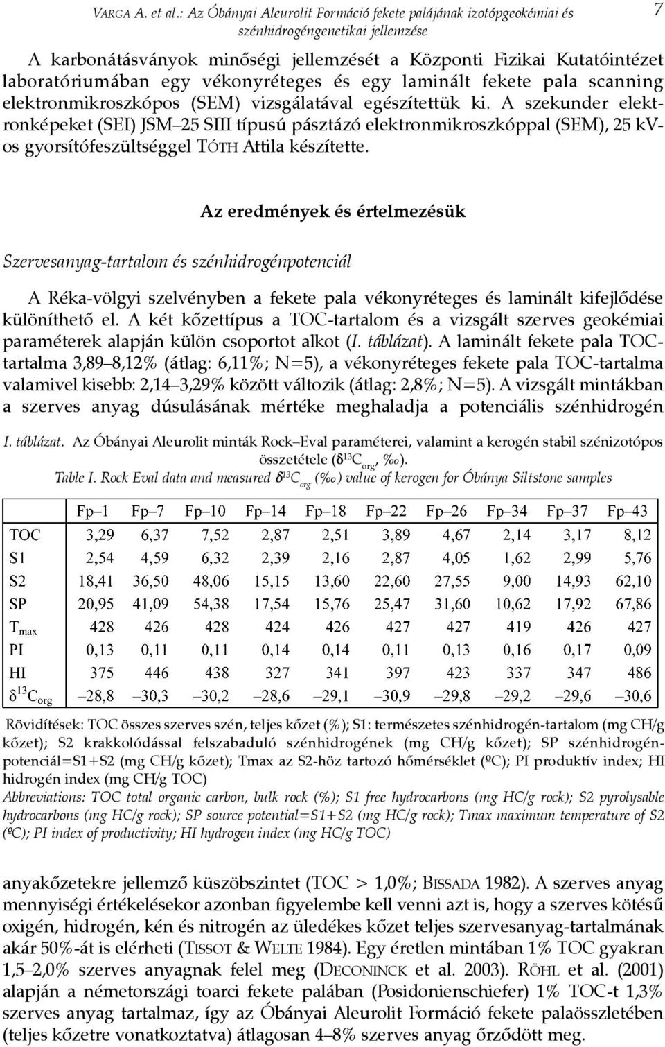 vékonyréteges és egy laminált fekete pala scanning elektronmikroszkópos (SEM) vizsgálatával egészítettük ki.