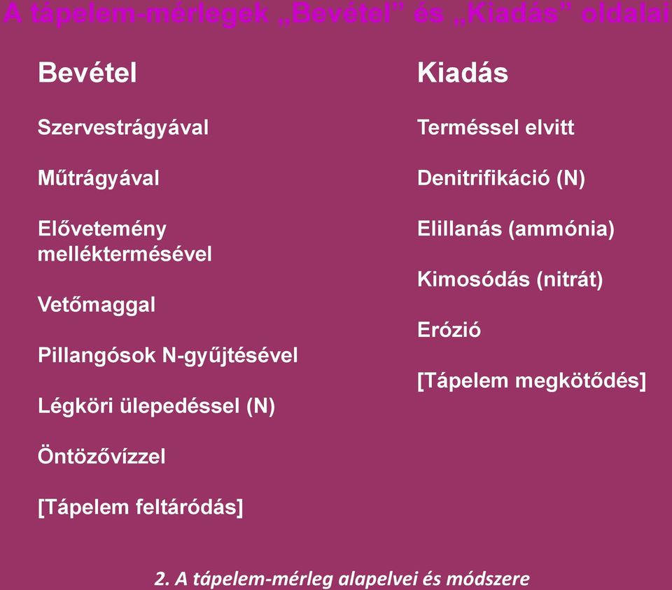 Légköri ülepedéssel (N) Kiadás Terméssel elvitt Denitrifikáció (N) Elillanás