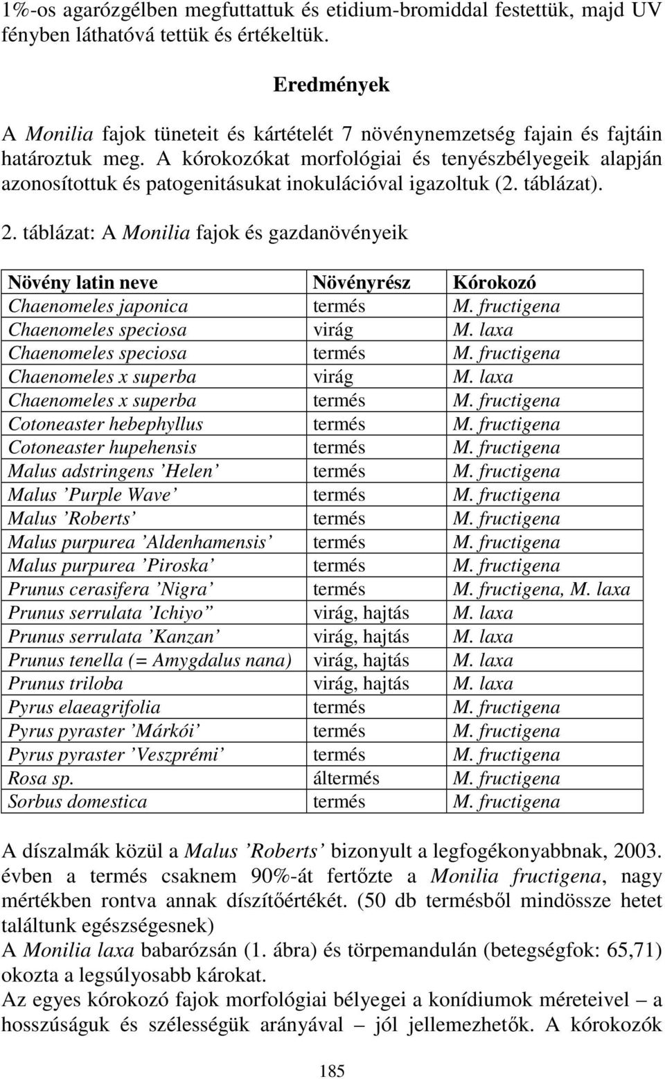 A kórokozókat morfológiai és tenyészbélyegeik alapján azonosítottuk és patogenitásukat inokulációval igazoltuk (2. táblázat). 2.