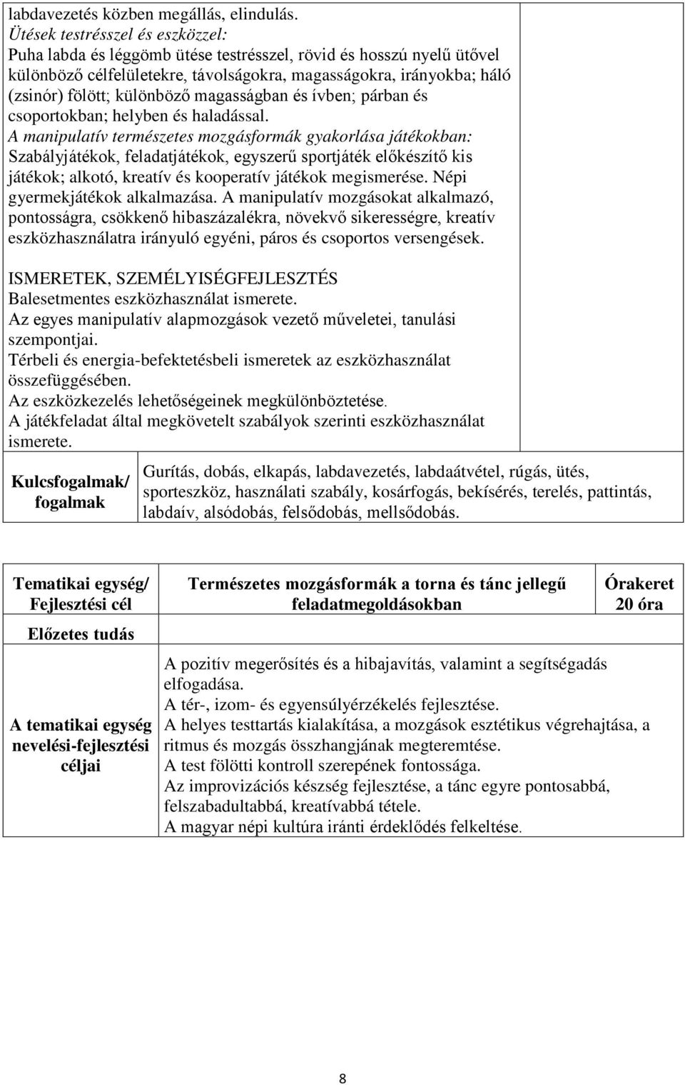 magasságban és ívben; párban és csoportokban; helyben és haladással.