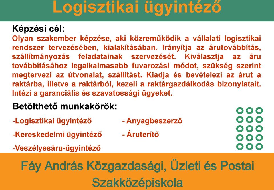 Kiválasztja az áru továbbításához legalkalmasabb fuvarozási módot, szükség szerint megtervezi az útvonalat, szállítást.