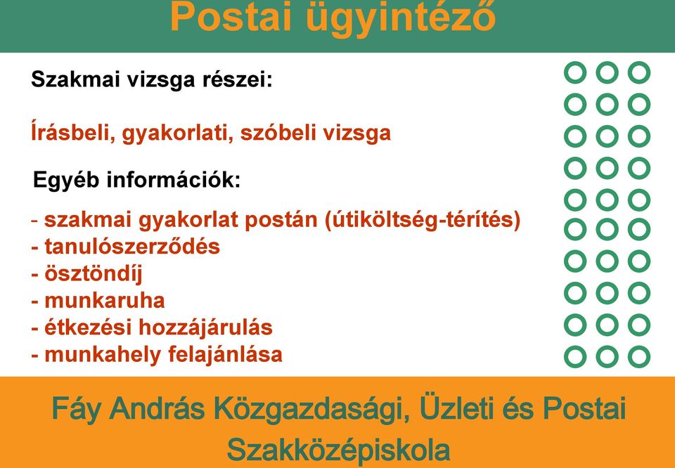 gyakorlat postán (útiköltség-térítés) - tanulószerződés -