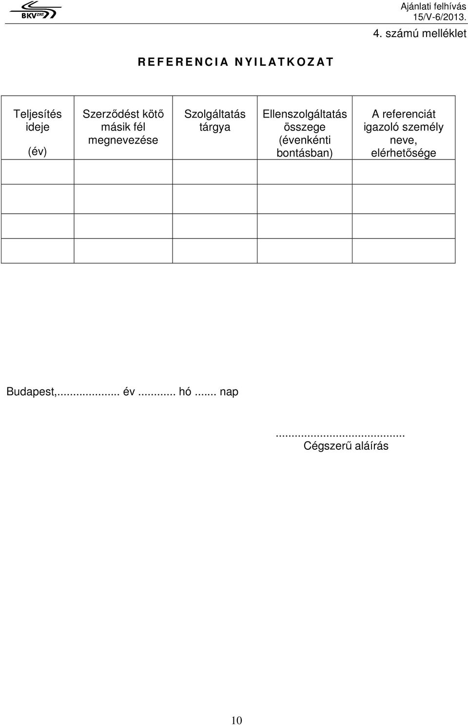 Ellenszolgáltatás összege (évenkénti bontásban) A referenciát igazoló