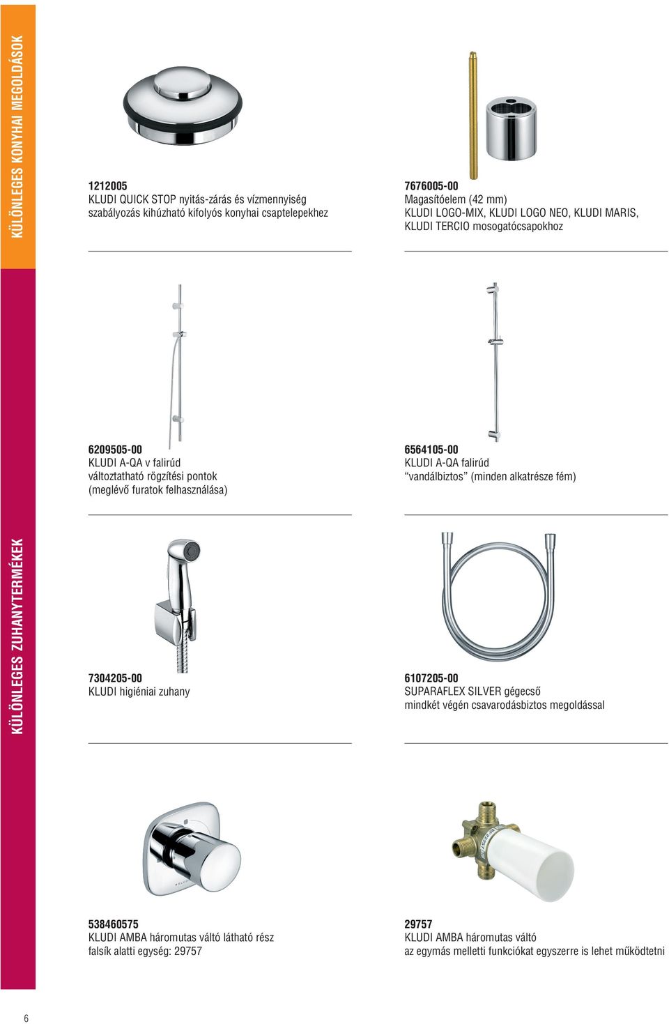 KLUDI A-QA falirúd vandálbiztos (minden alkatrésze fém) KÜLÖNLEGES ZUHANYTERMÉKEK 7304205-00 KLUDI higiéniai zuhany 6107205-00 SUPARAFLEX SILVER gégecsô mindkét végén