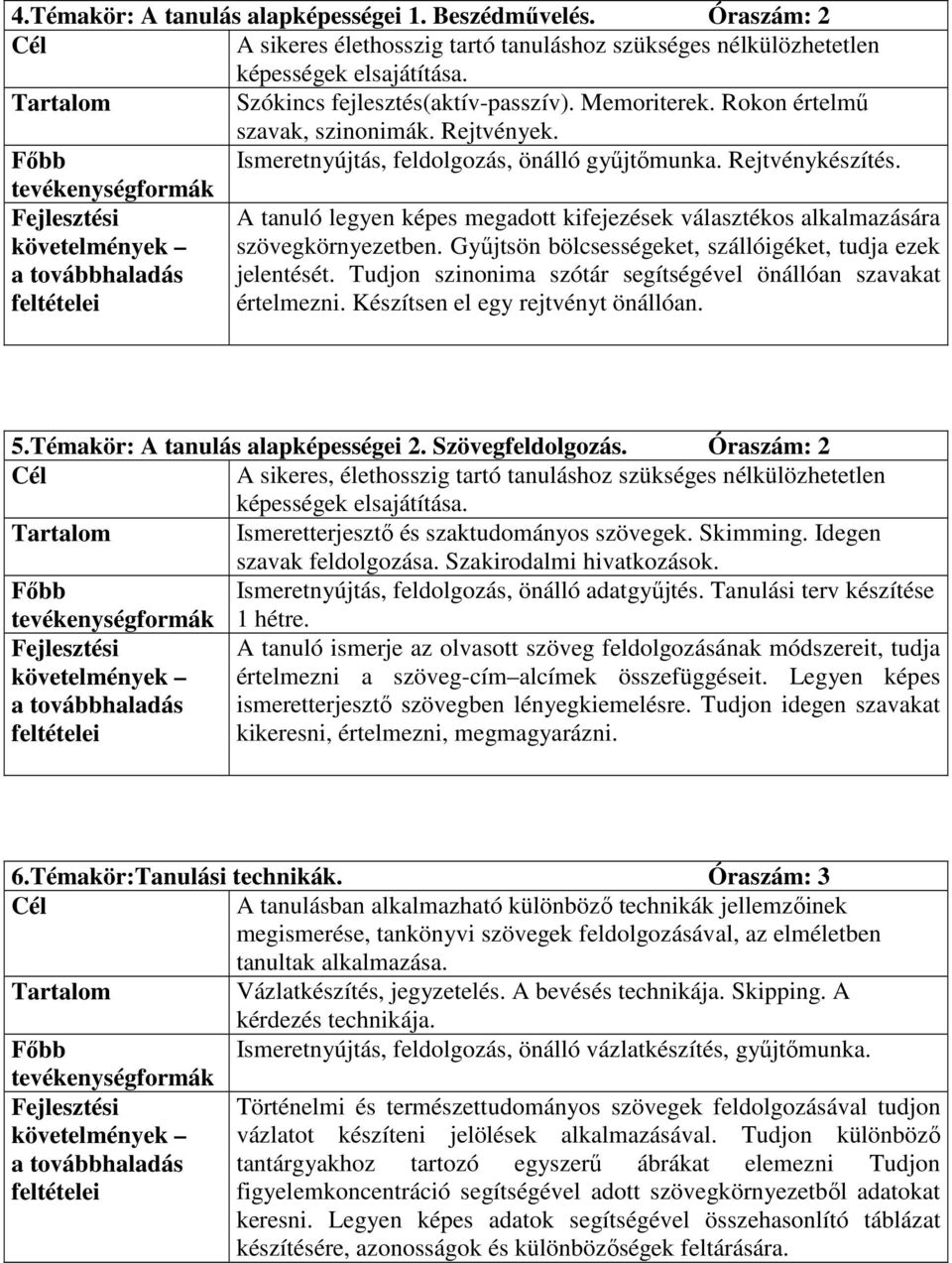 A tanuló legyen képes megadott kifejezések választékos alkalmazására szövegkörnyezetben. Győjtsön bölcsességeket, szállóigéket, tudja ezek jelentését.