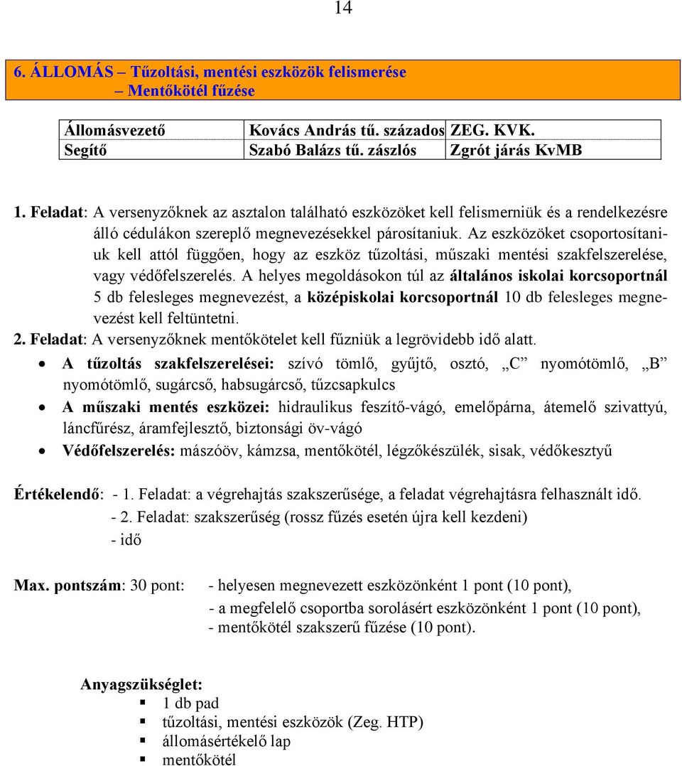 Az eszközöket csoportosítaniuk kell attól függően, hogy az eszköz tűzoltási, műszaki mentési szakfelszerelése, vagy védőfelszerelés.