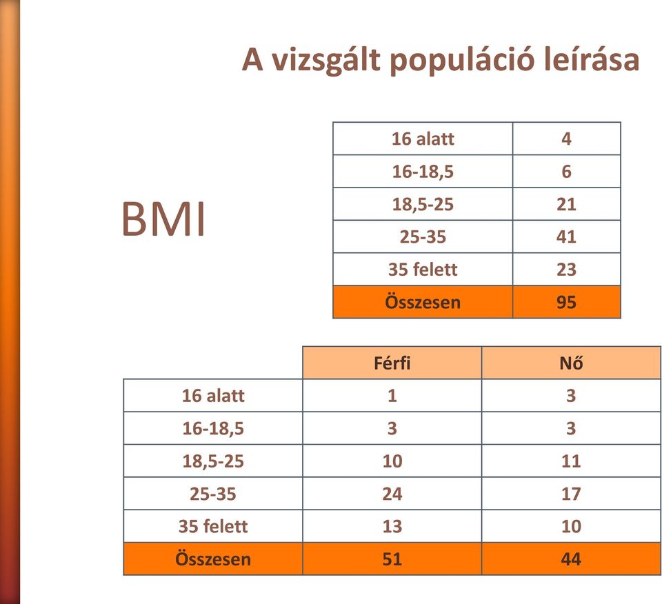 Összesen 95 Férfi Nő 16 alatt 1 3 16-18,5 3 3