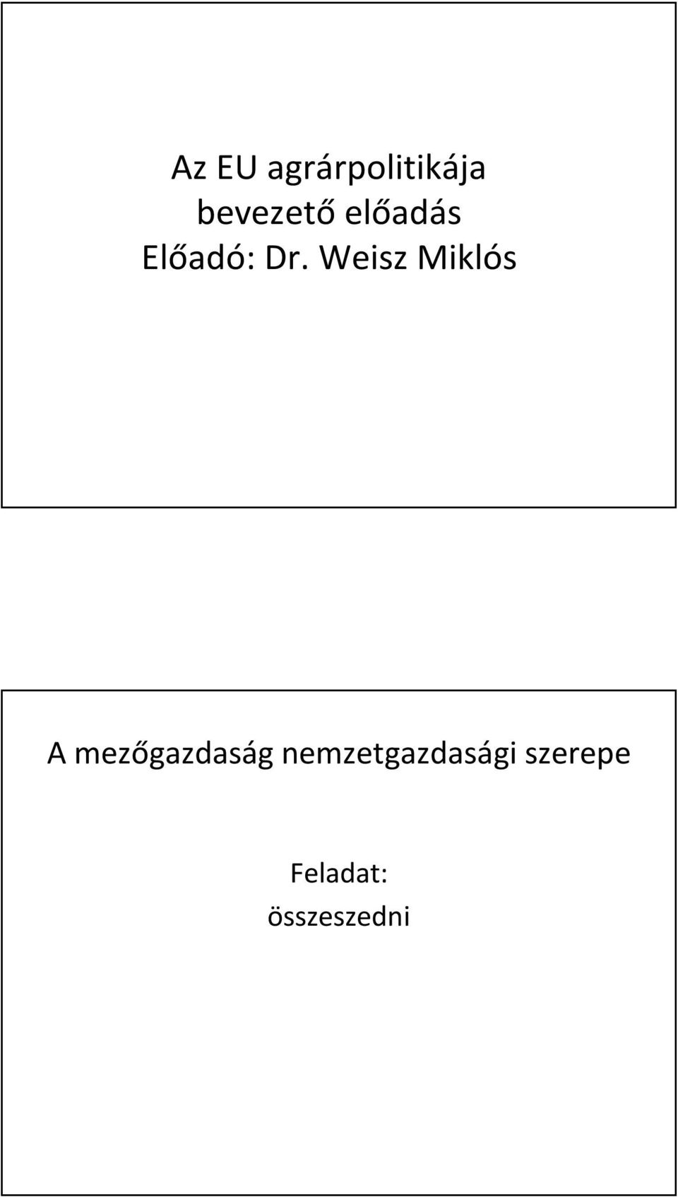 Weisz Miklós A mezőgazdaság