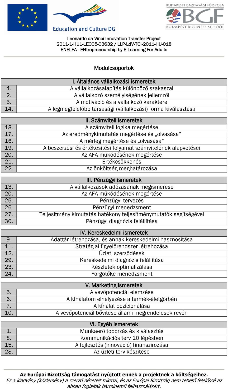 A mérleg megértése és olvasása 19. A beszerzési és értékesítési folyamat számvitelének alapvetései 20. Az ÁFA működésének megértése 21. Értékcsökkenés 22. Az önköltség meghatározása III.