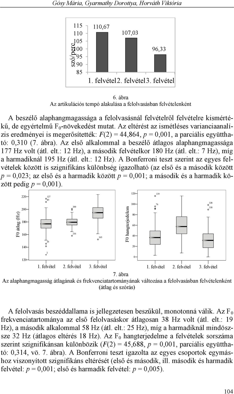 Az eltérést az ismétléses varianciaanalízis eredményei is megerősítették: F(2) = 44,864, p = 0,001, a parciális együttható: 0,310 (7. ábra).