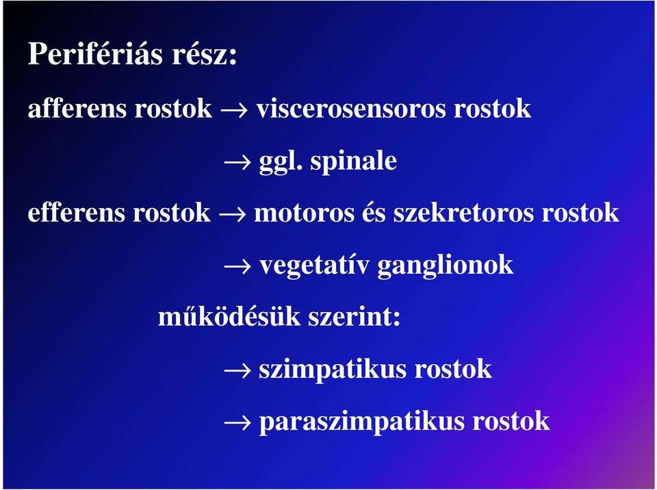 spinale efferens rostok motoros és szekretoros