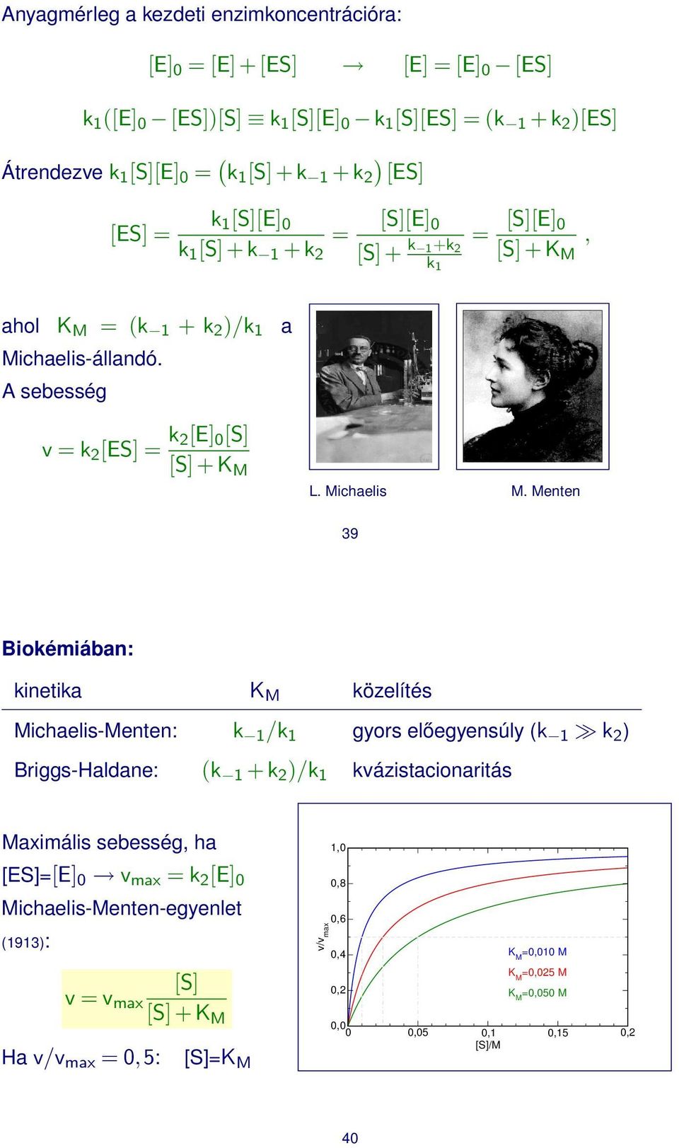 A sebesség v = k 2 [ES] = k 2[E] 0 [S] [S] + K M L. Mchaels M.