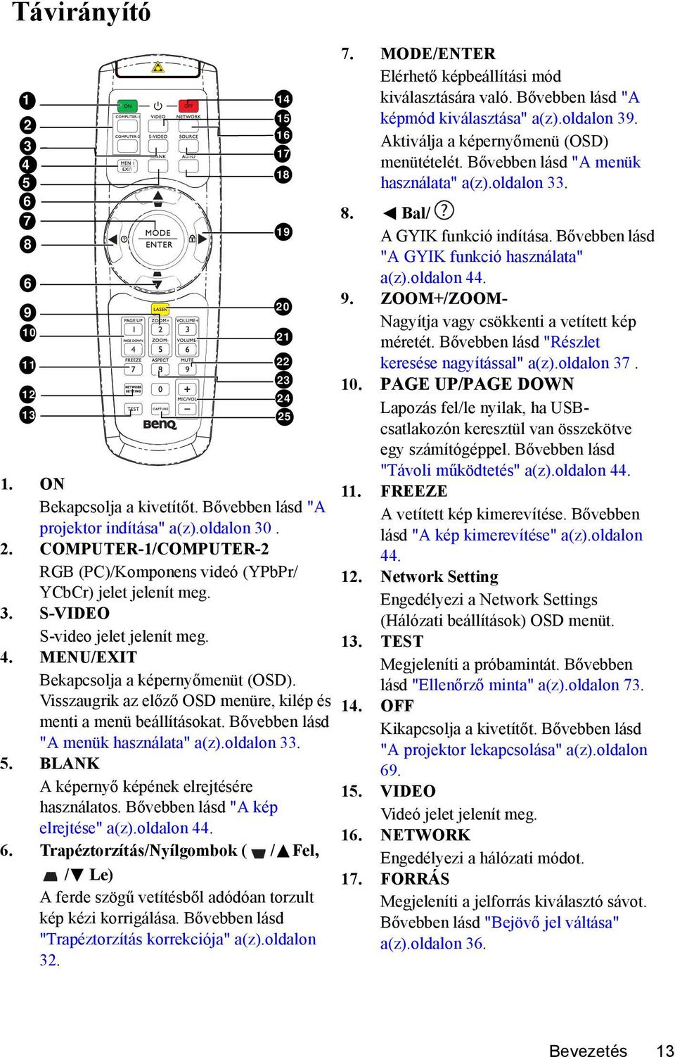 oldalon 33. 5. BLANK A képernyő képének elrejtésére használatos. Bővebben lásd "A kép elrejtése" a(z).oldalon 44. 6.