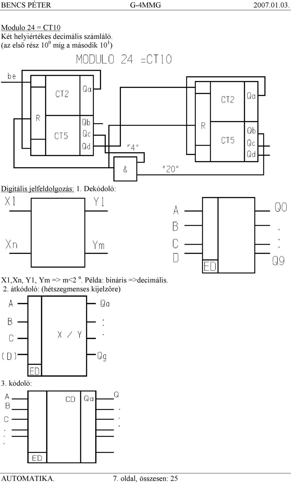 Dekódoló: X1,Xn, Y1, Ym => m<2 n. Példa: bináris =>decimális. 2.