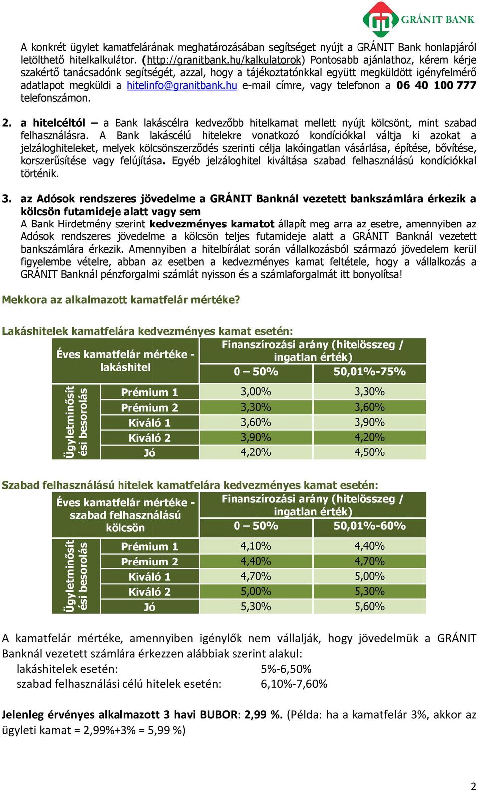 hu e-mail címre, vagy telefnn a 06 40 100777 telefnszámn. 2. a hitelcéltól a Bank lakáscélra kedvezőbb hitelkamat mellett nyújt kölcsönt, mint szabad felhasználásra.