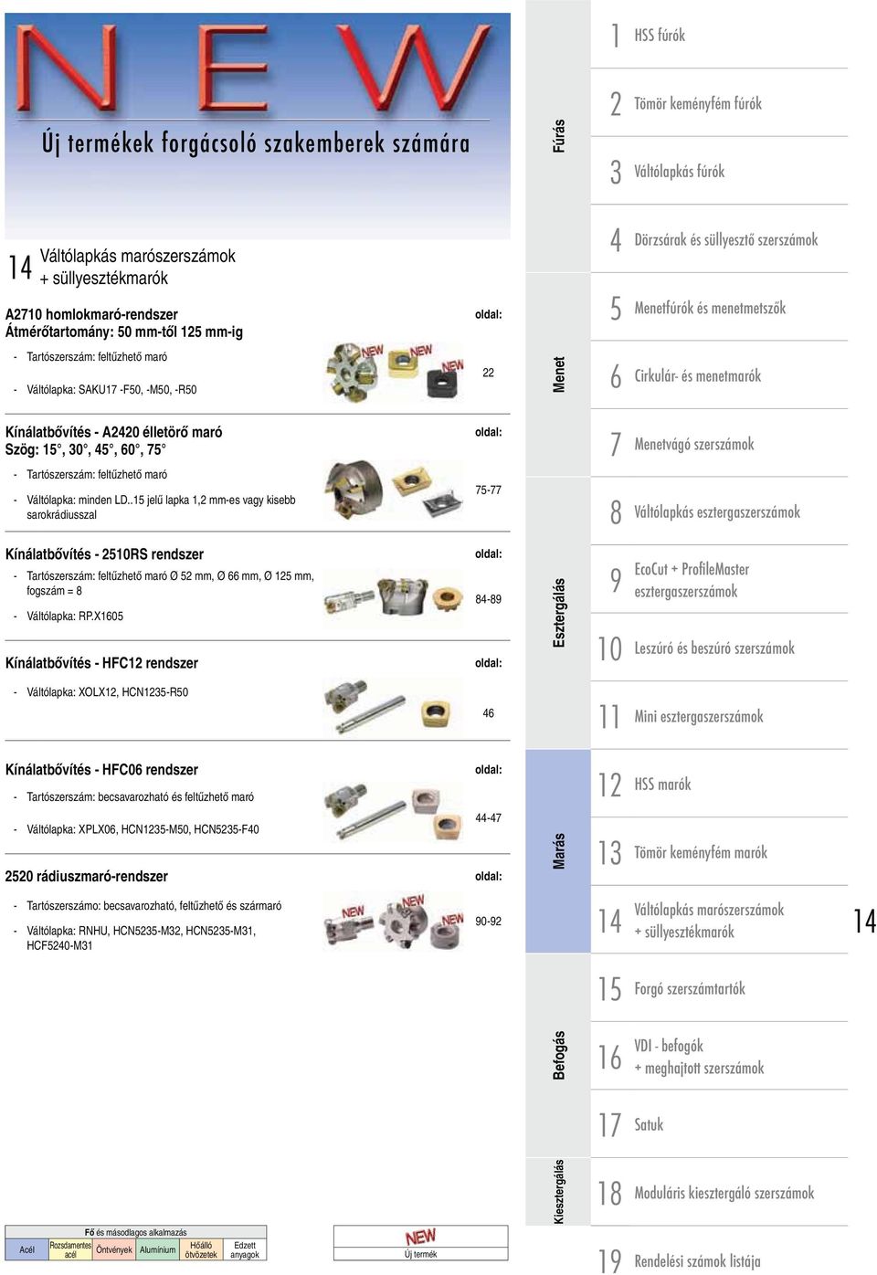 Kínálatbővítés - A2420 élletörő maró Szög: 15, 30, 45, 60, 75 - Tartószerszám: feltűzhető maró - Váltólapka: minden LD.