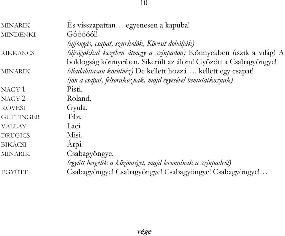 Sikerült az álom! Győzött a Csabagyöngye! (diadalittasan körülnéz) De kellett hozzá. kellett egy csapat!