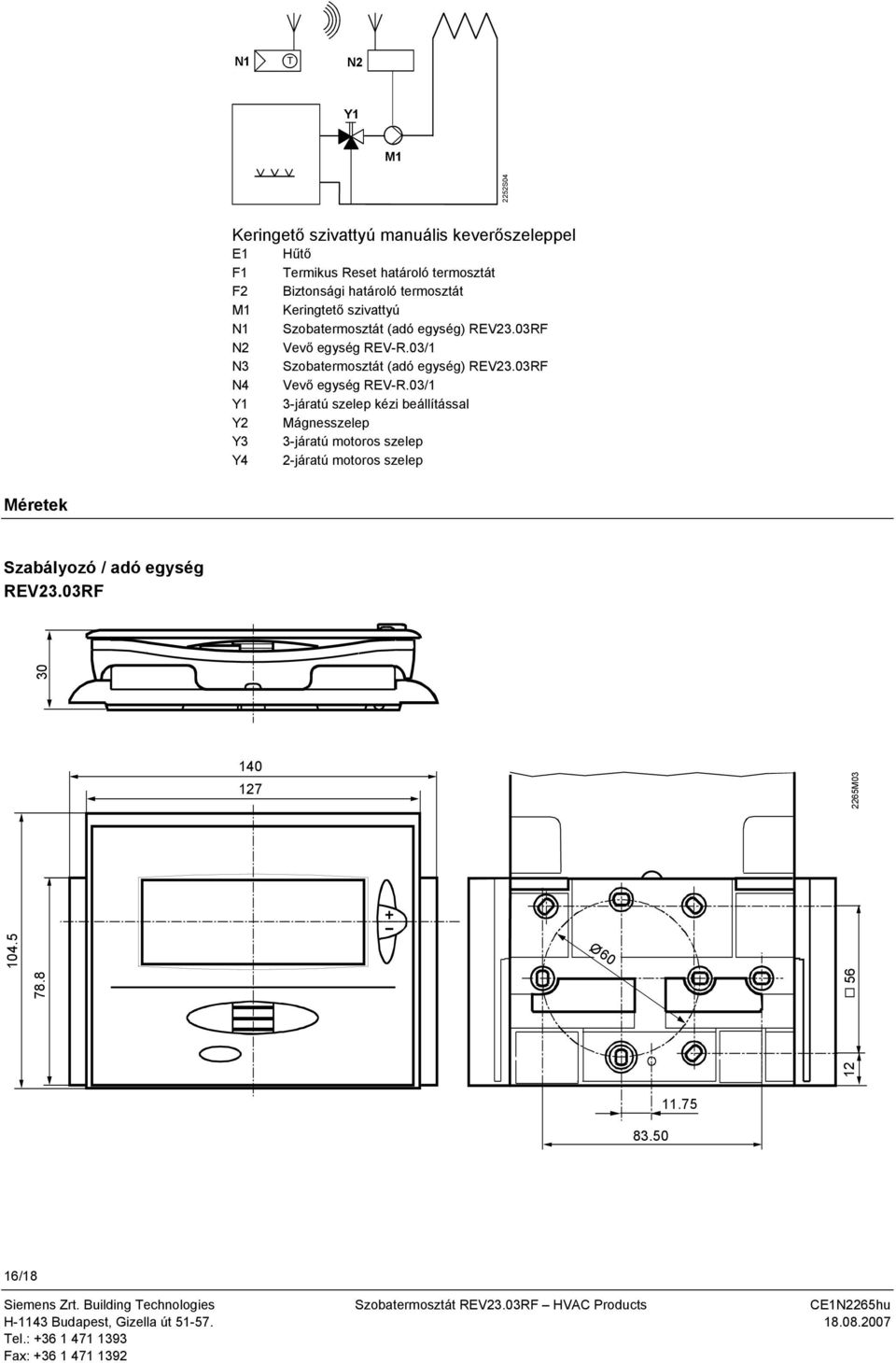 03/1 N3 Szobatermosztát (adó egység) REV23.03RF N4 Vevő egység REV-R.