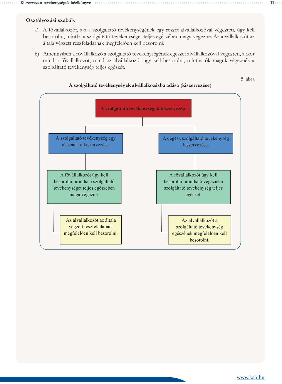 b) Amennyiben a fővállalkozó a szolgáltató tevékenységének egészét alvállalkozóval végezteti, akkor mind a fővállalkozót, mind az alvállalkozót úgy kell besorolni, mintha ők maguk végeznék a