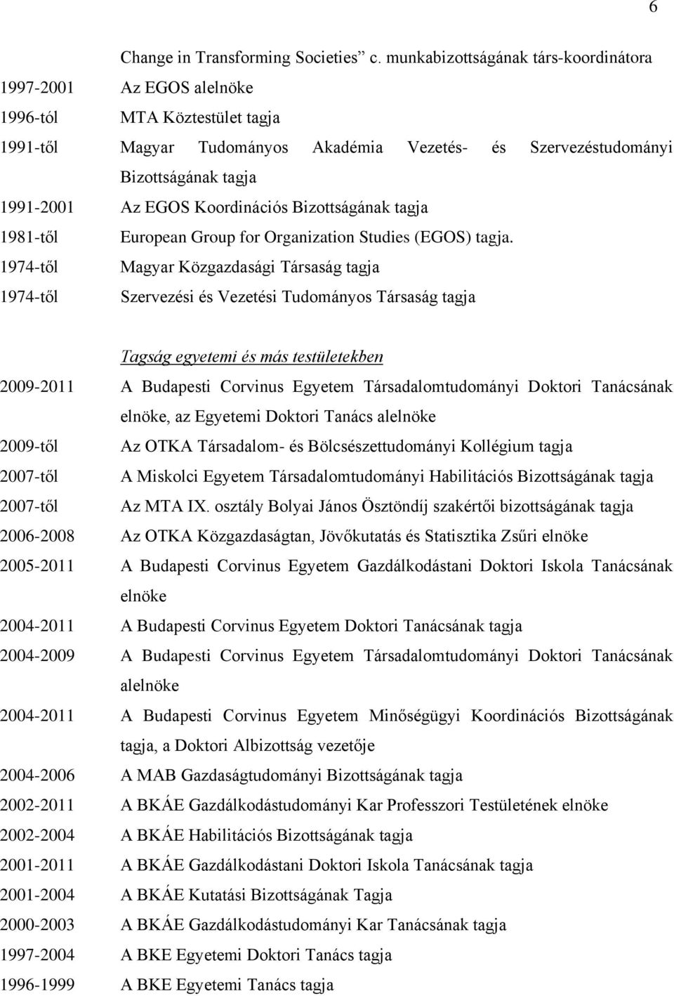 Koordinációs Bizottságának tagja 1981-től European Group for Organization Studies (EGOS) tagja.