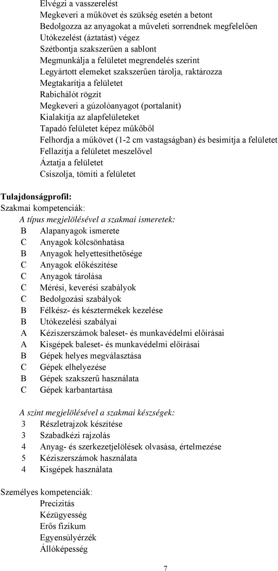 alapfelületeket Tapadó felületet képez műkőből Felhordja a műkövet (12 cm vastagságban) és besimítja a felületet Fellazítja a felületet meszelővel Áztatja a felületet Csiszolja, tömíti a felületet