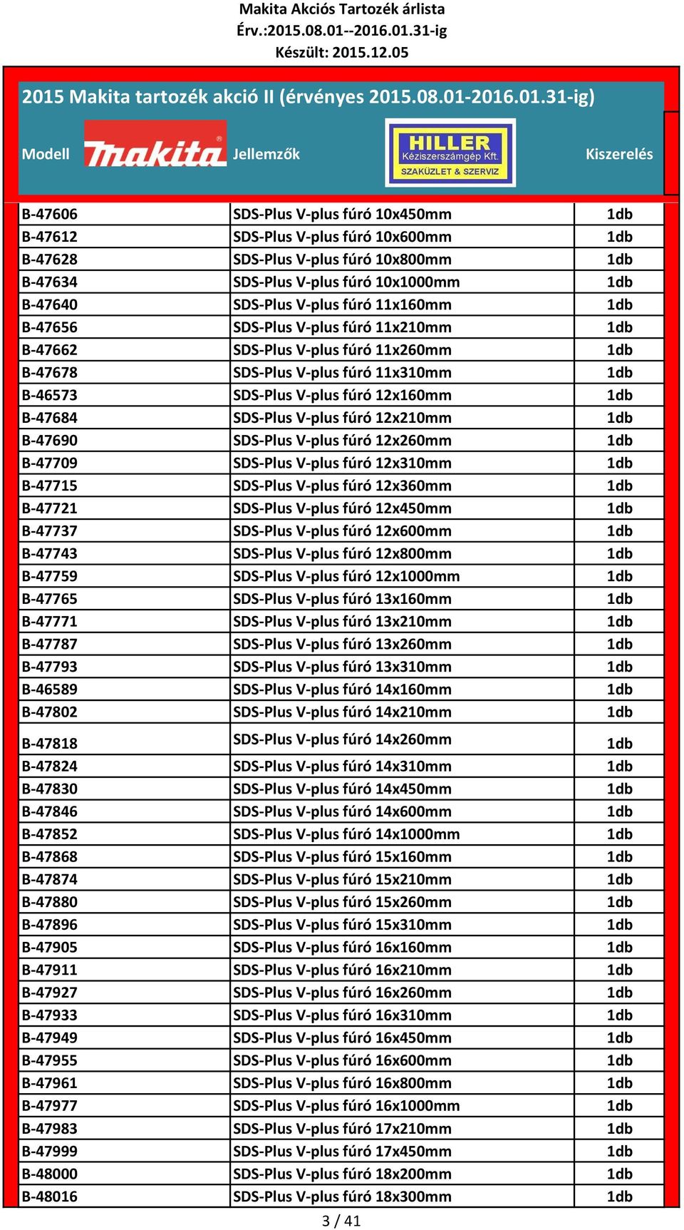 V-plus fúró 12x260mm B-47709 SDS-Plus V-plus fúró 12x310mm B-47715 SDS-Plus V-plus fúró 12x360mm B-47721 SDS-Plus V-plus fúró 12x450mm B-47737 SDS-Plus V-plus fúró 12x600mm B-47743 SDS-Plus V-plus