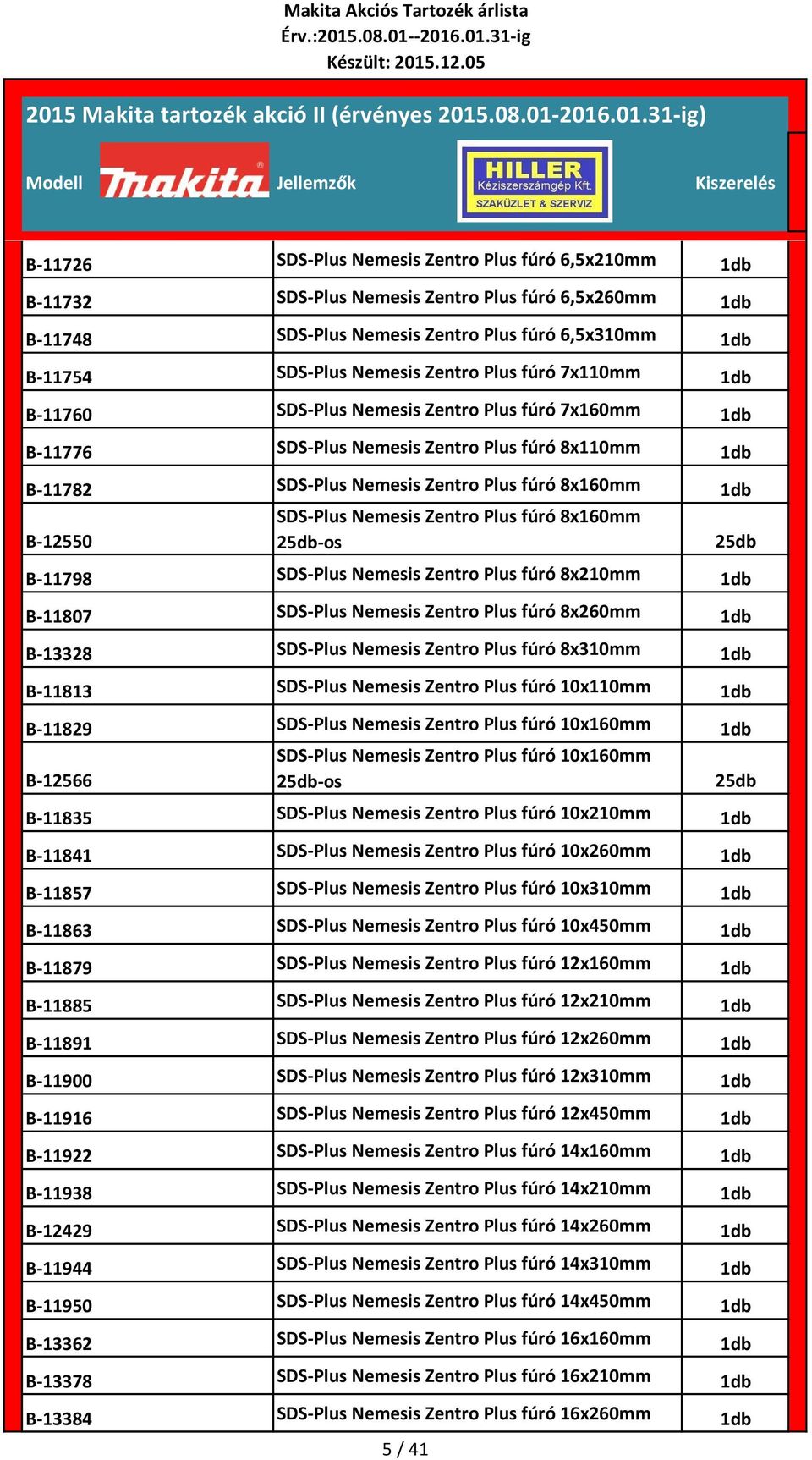 B-12550 25db-os 25db B-11798 SDS-Plus Nemesis Zentro Plus fúró 8x210mm B-11807 SDS-Plus Nemesis Zentro Plus fúró 8x260mm B-13328 SDS-Plus Nemesis Zentro Plus fúró 8x310mm B-11813 SDS-Plus Nemesis