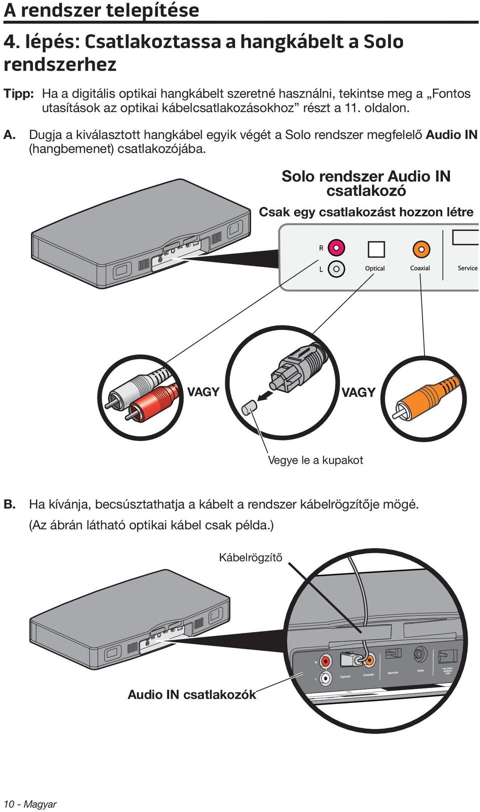 optikai kábelcsatlakozásokhoz részt a 11. oldalon. A.