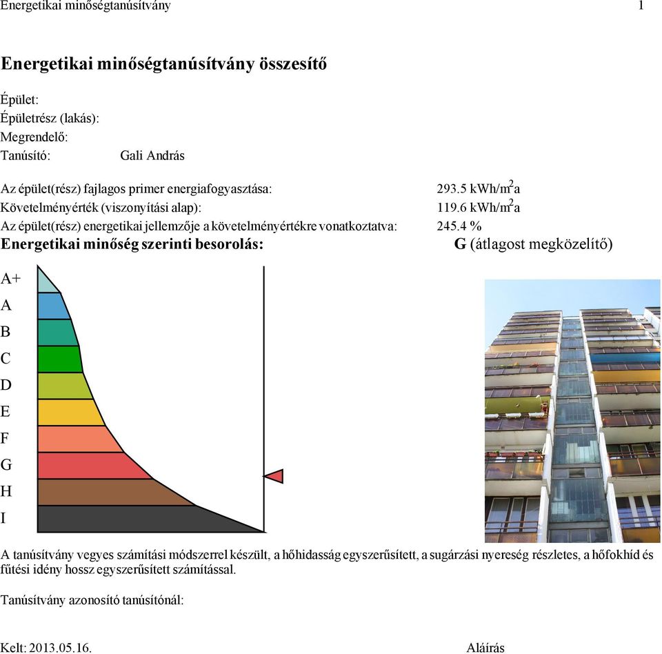 6 kwh/m 2 a Az épület(rész) energetikai jellemzője a követelményértékre vonatkoztatva: 245.