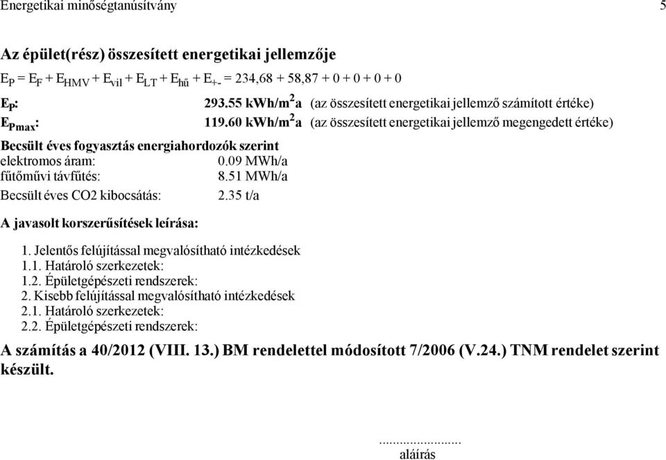 Jelentős felújítással megvalósítható intézkedések 1.1. Határoló szerkezetek: 1.2. Épületgépészeti rendszerek: 2. Kisebb felújítással megvalósítható intézkedések 2.1. Határoló szerkezetek: 2.2. Épületgépészeti rendszerek: 293.