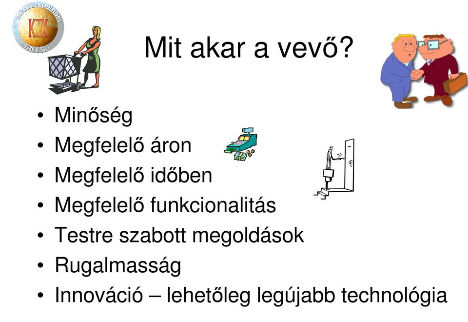 Megfelelő funkcionalitás Testre szabott