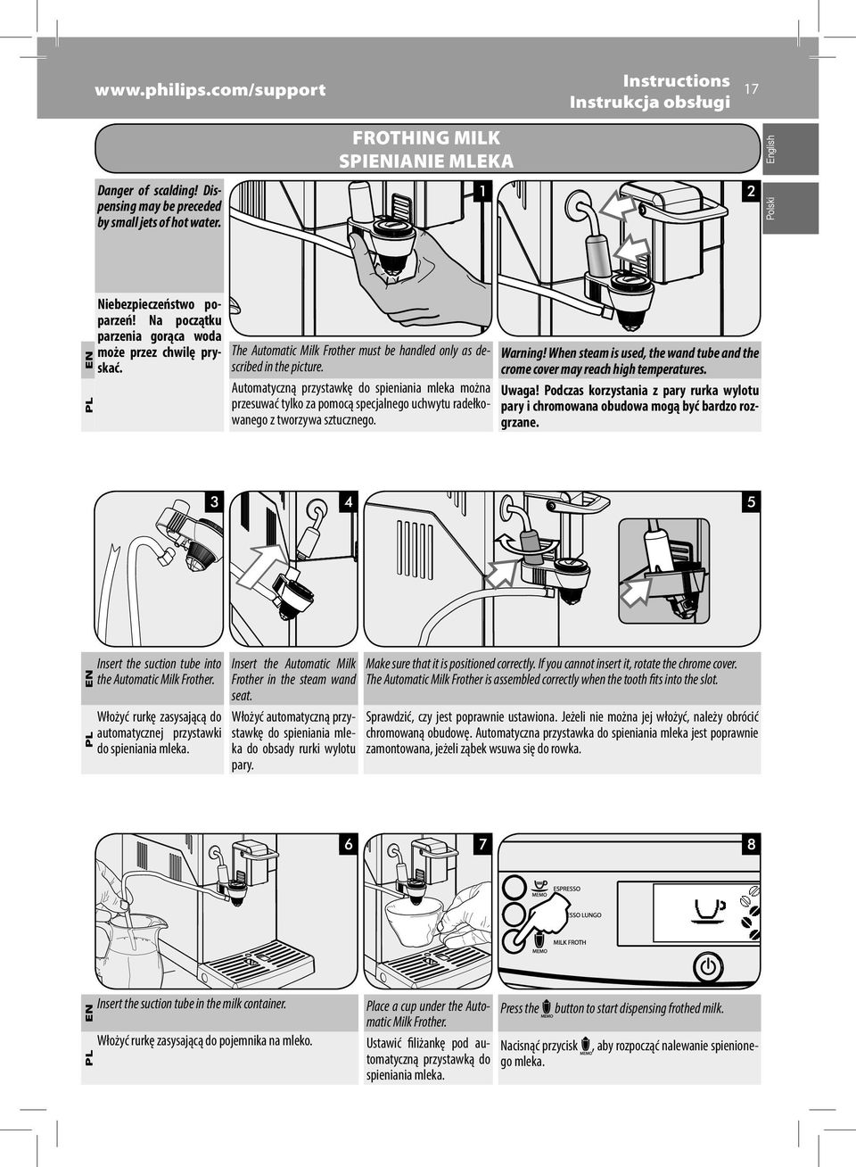 The Automatic Milk Frother must be handled only as described in the picture.