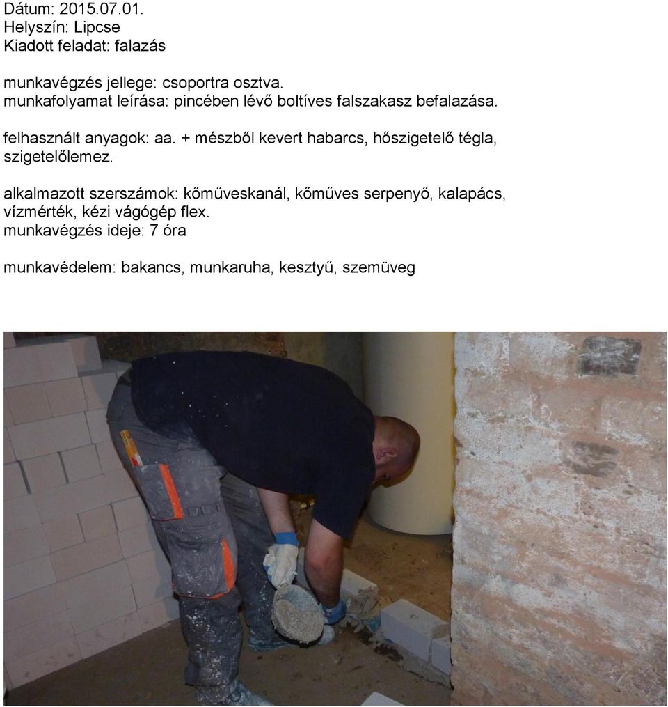 + mészből kevert habarcs, hőszigetelő tégla, szigetelőlemez.