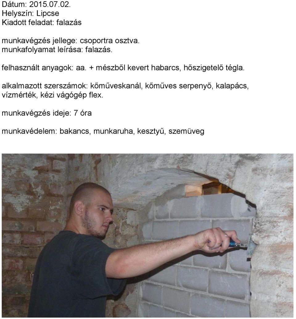 + mészből kevert habarcs, hőszigetelő tégla.